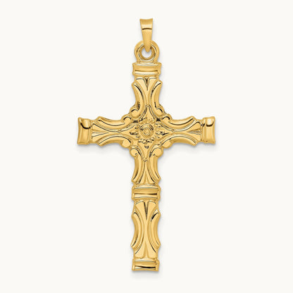 Polished Solid Fancy Design Cross Pendant — 42.7mm