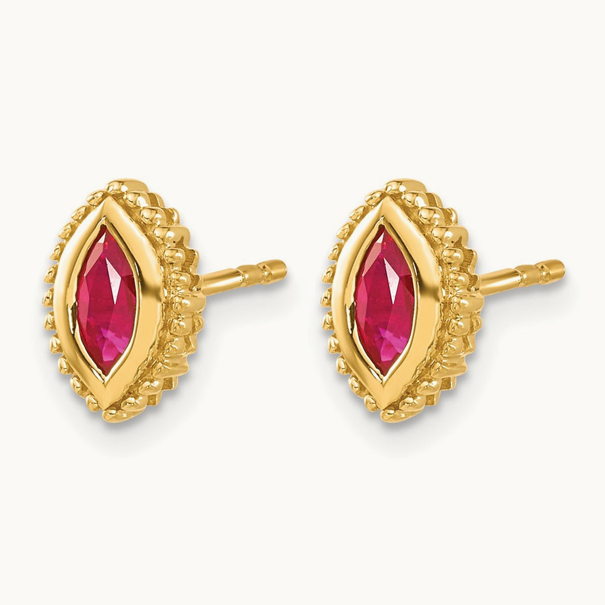 Marquise Ruby Post Earrings, 14K