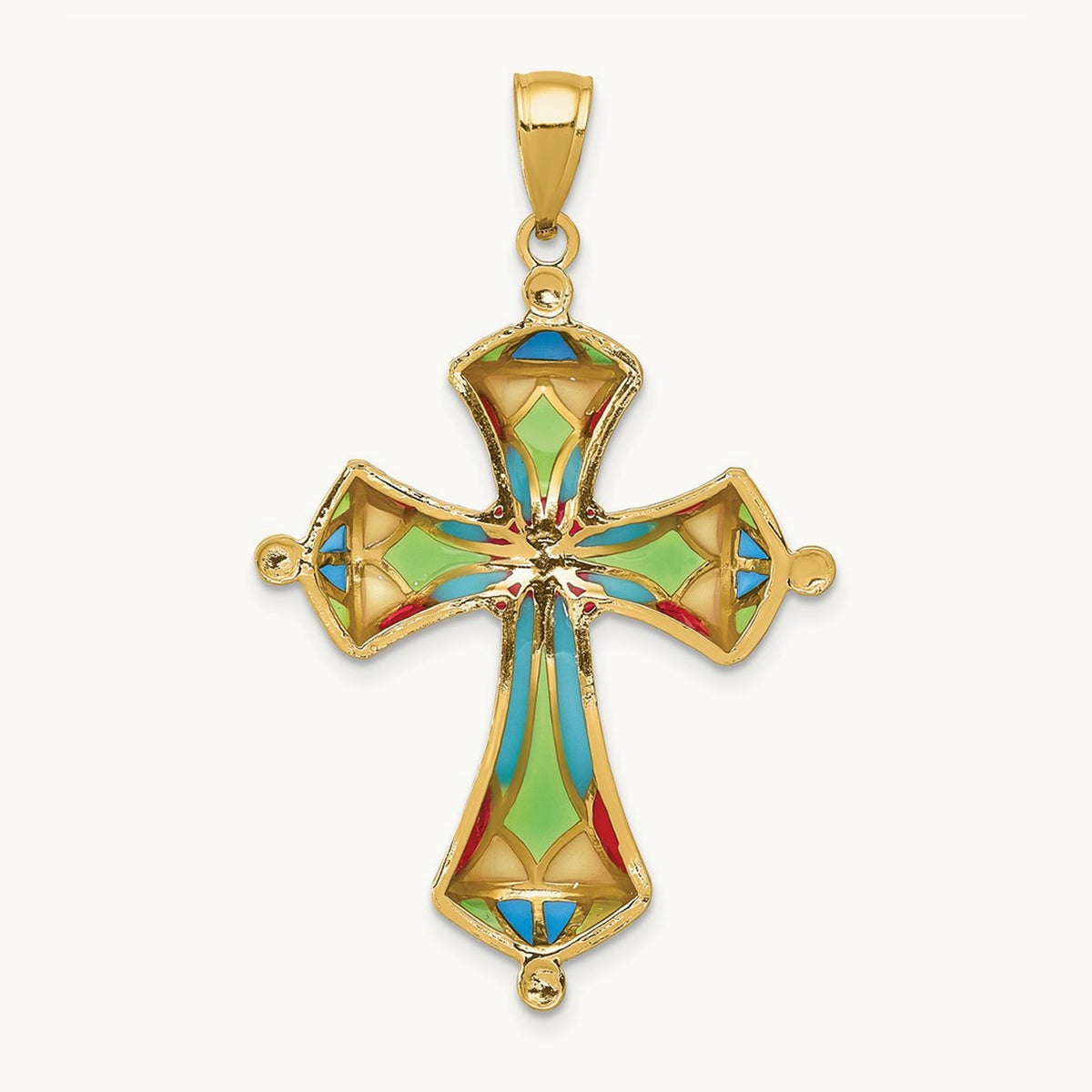 Multi Color Enamel Cross Pendant, 14K
