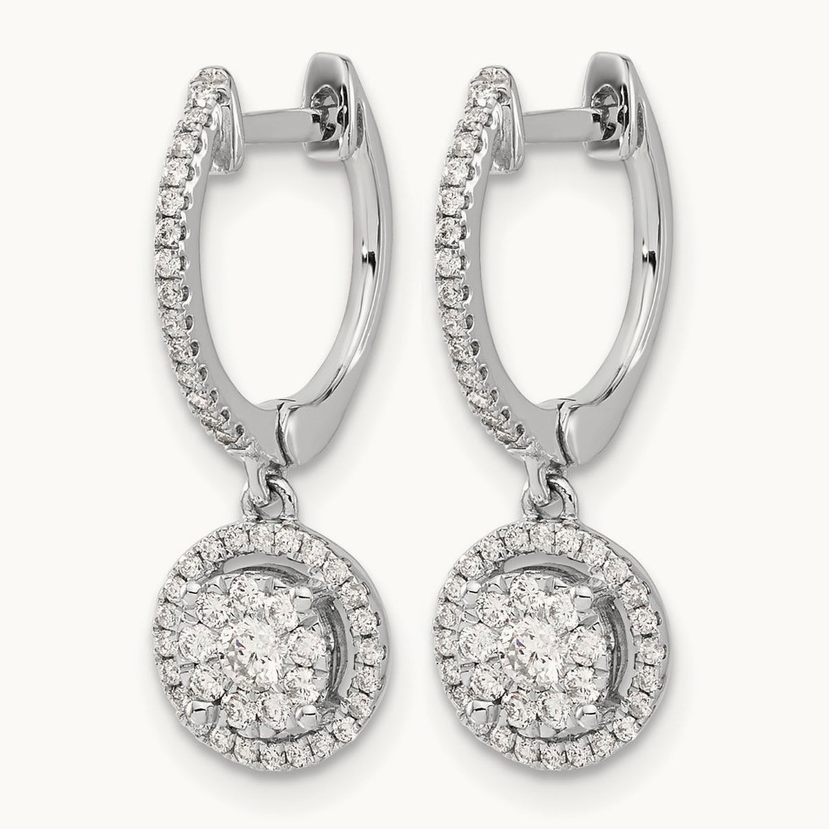 Diamond Hinged Hoop Earrings, 14K White Gold