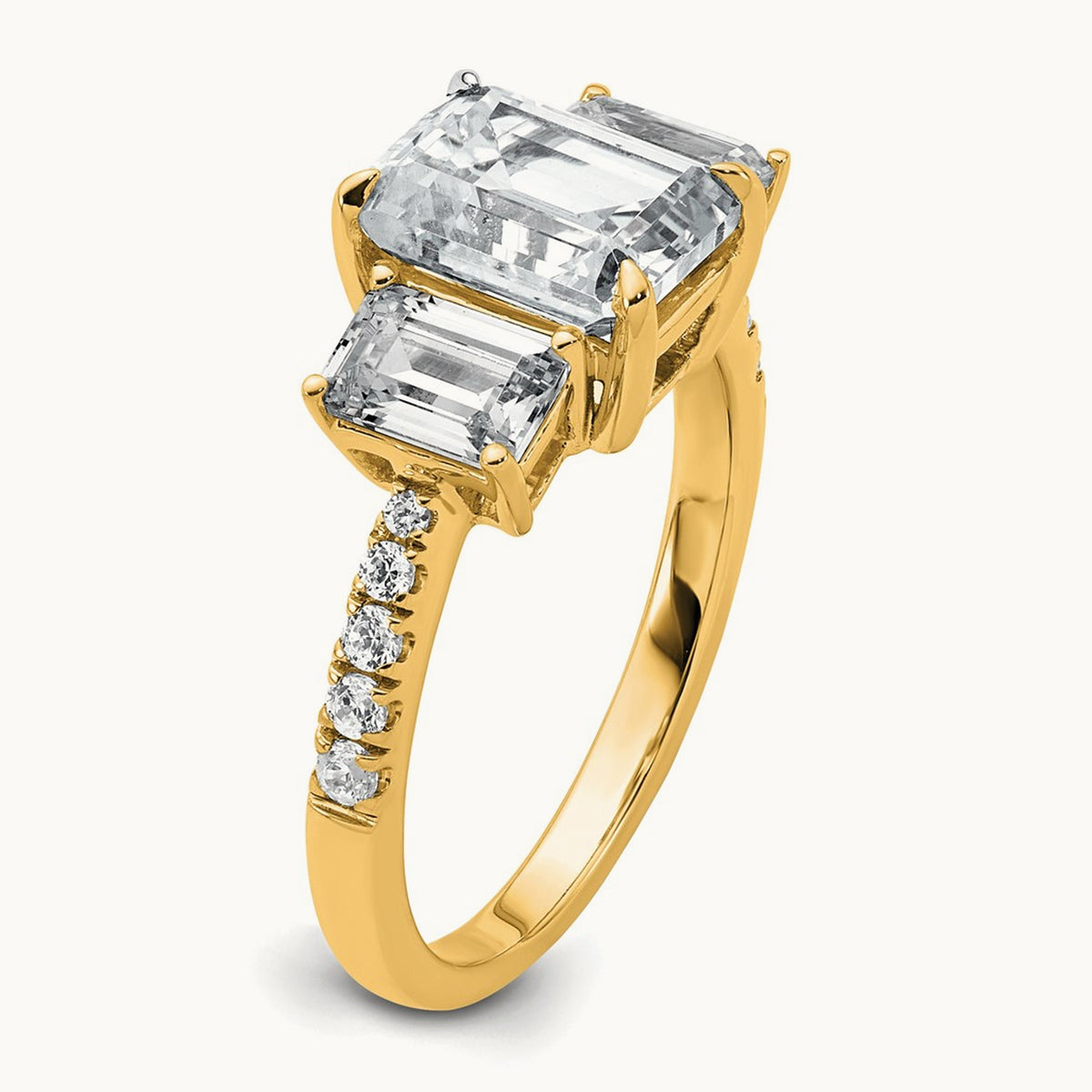 Emerald 3 Stone Engagement Ring, 1.75-3.25 ct tw Lab-Grown Diamond — 3 3/8 ct, VS (Best) · Certified, 14K Yellow Gold