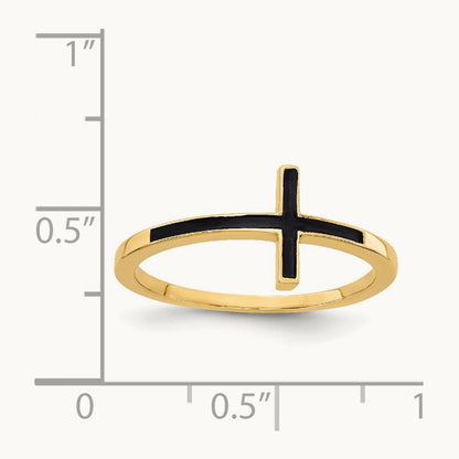 Antiqued Sideways Cross Ring — 14K Yellow Gold
