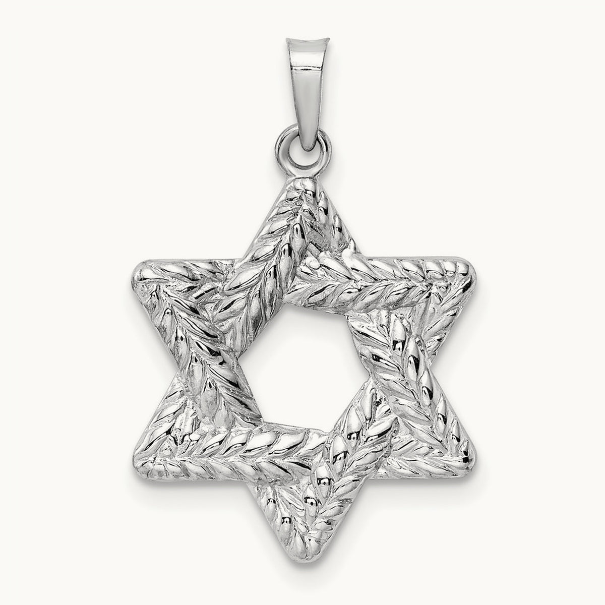 Polished and Textured Solid Star of David Pendant — 14K White Gold, 26.55mm