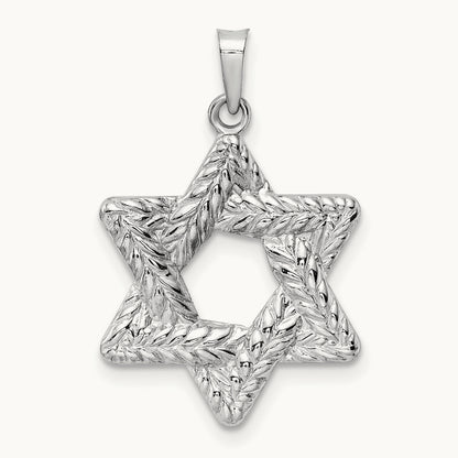 Polished and Textured Solid Star of David Pendant — 14K White Gold, 26.55mm