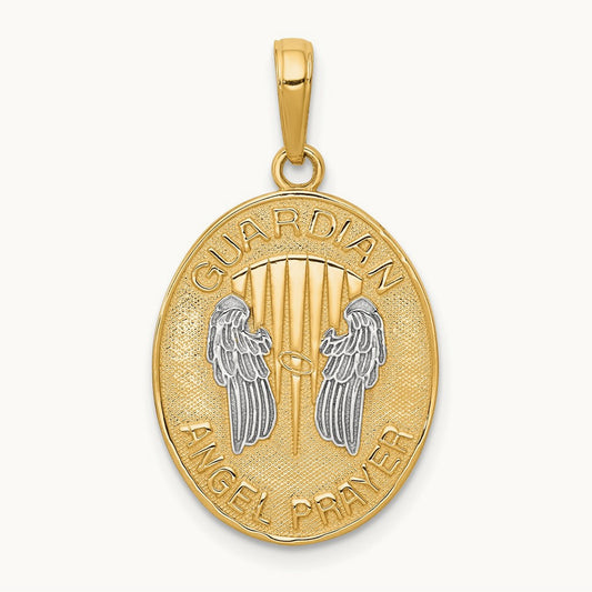 W/Rhodium Reversible Guardian Angel Prayer Pendant, 14K