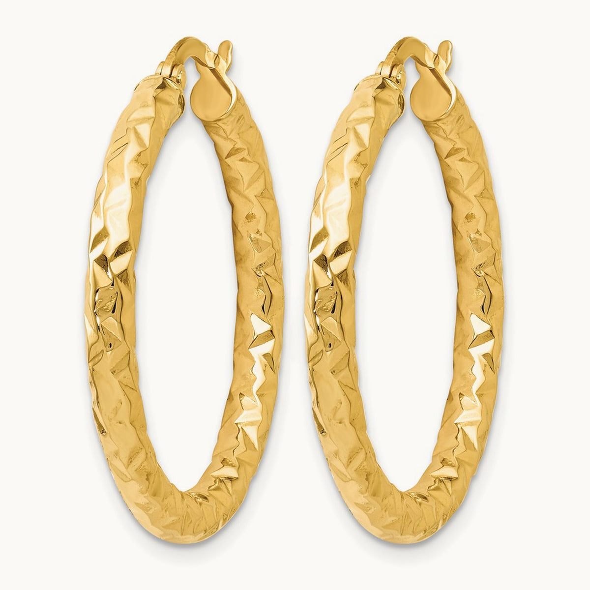 ForeverLite Polished and Textured Hoop Earrings — Leslie's — 14K Yellow Gold, 24mm