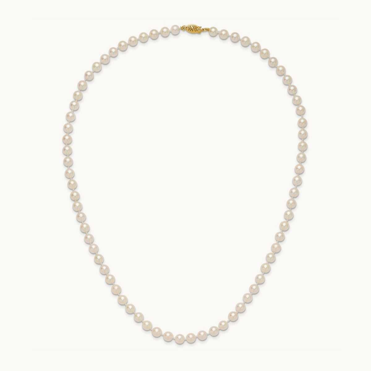 6- Round White Saltwater Akoya Cultured Pearl Necklace, 7mm, 14K