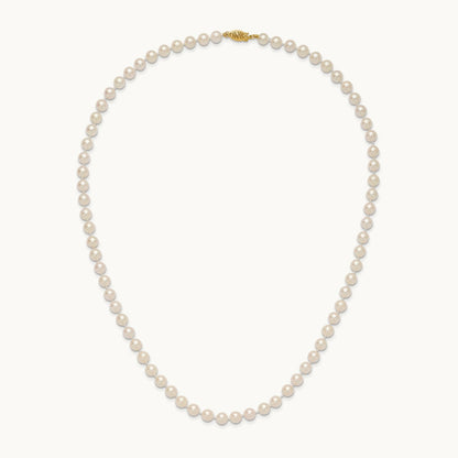 6- Round White Saltwater Akoya Cultured Pearl Necklace, 7mm, 14K