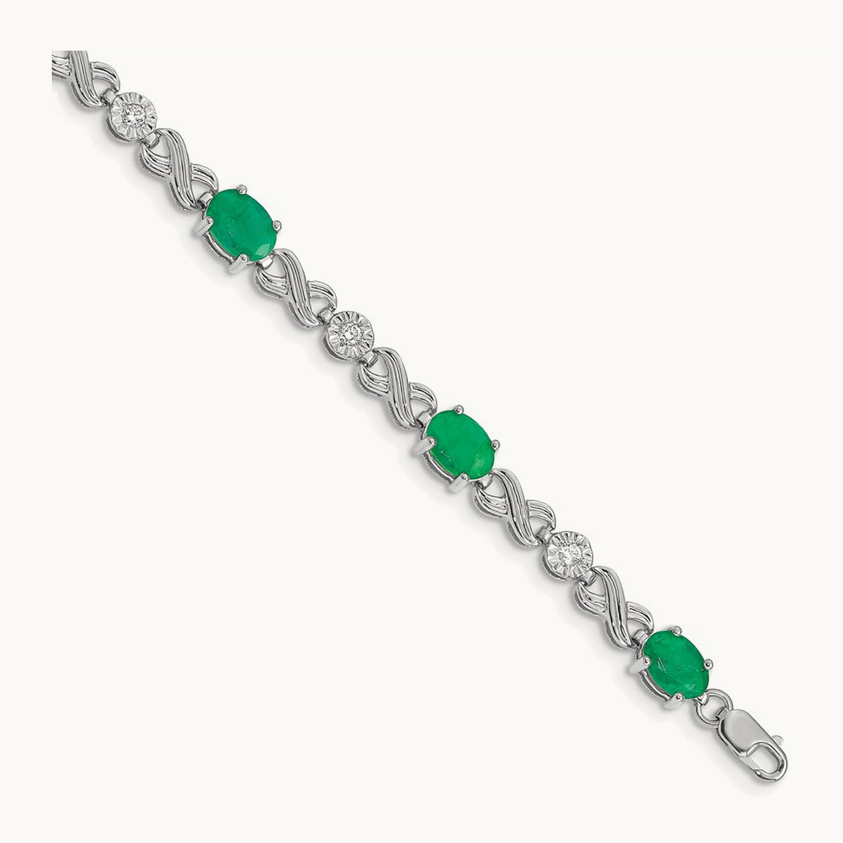 Diamond and Emerald Infinity Bracelet — 14K White Gold
