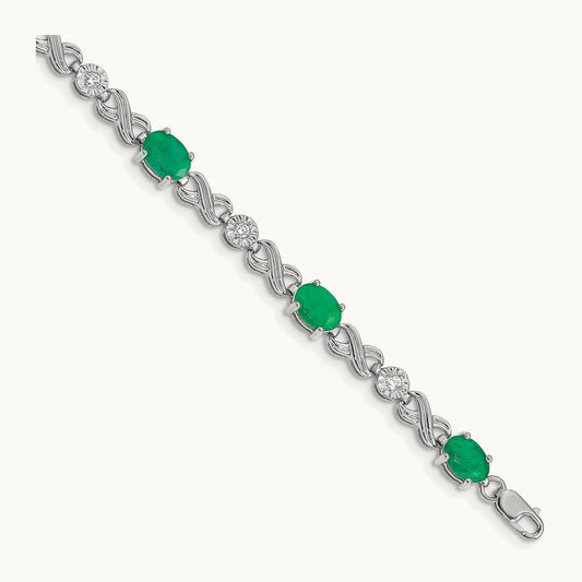 Diamond and Emerald Infinity Bracelet — 14K White Gold