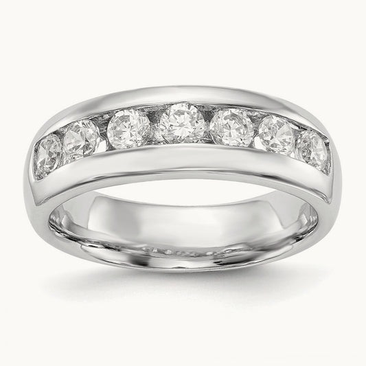 7-Stone Diamond Channel Band, 14K White Gold