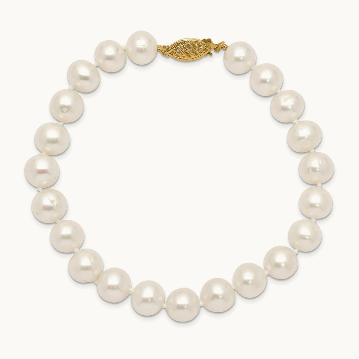 8- White Near Round Freshwater Cultured Pearl Bracelet, 14K
