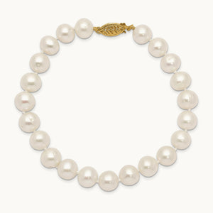 8- White Near Round Freshwater Cultured Pearl Bracelet, 14K