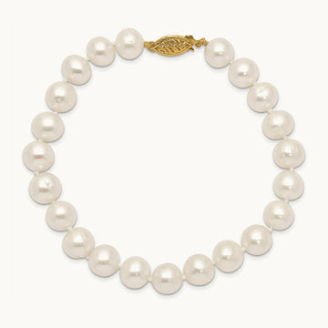 8- White Near Round Freshwater Cultured Pearl Bracelet, 14K