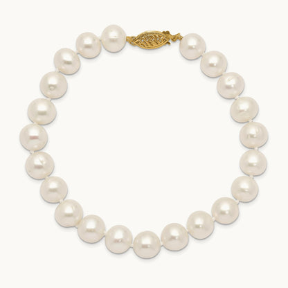 8- White Near Round Freshwater Cultured Pearl Bracelet, 14K