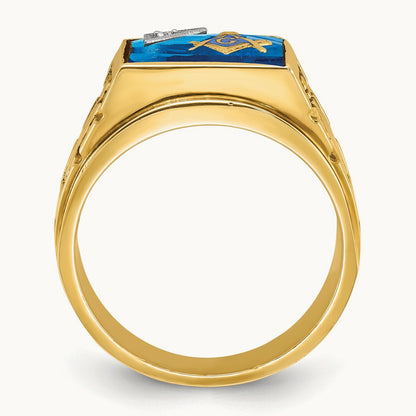 14ktt IBGoodman Men's Lab Cr. Sapphire & Dia Blue Lodge Masonic Ring