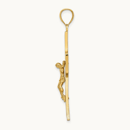 Cut-Out Crucifix W/ Center Circle Charm, 14K