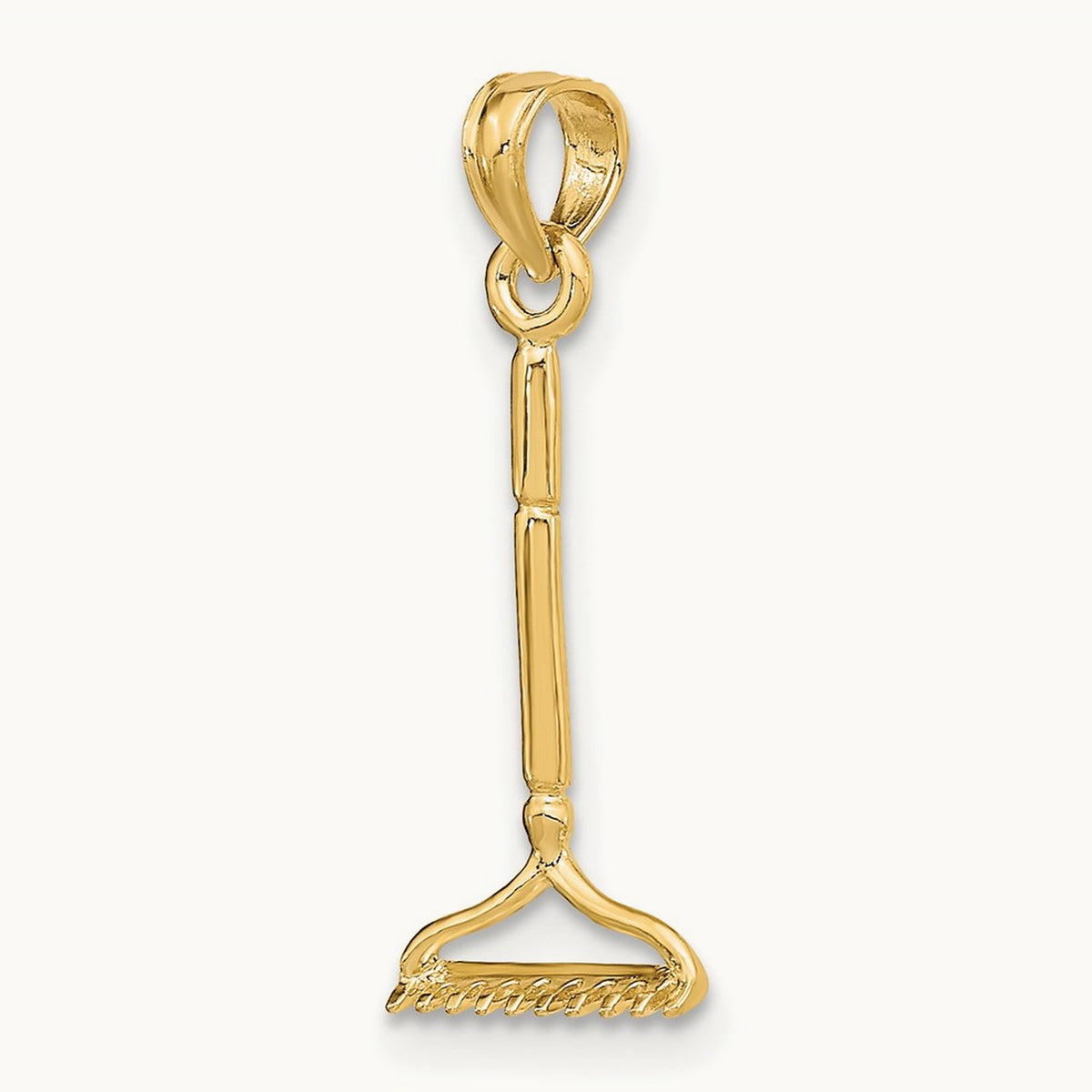 3-D Landscape Rake Garden Tool Charm, 14K