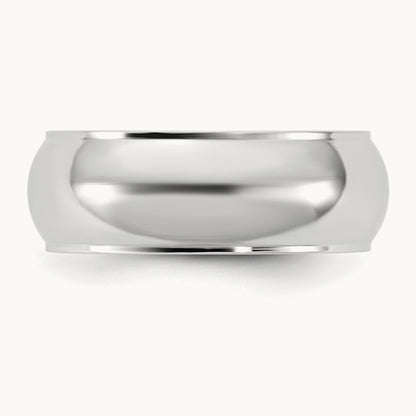 Half Round with Edge Band, 7mm, 10K White Gold