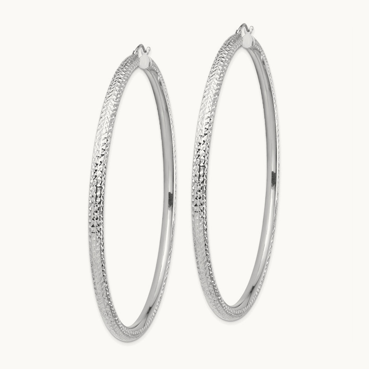 Diamond-cut Lightweight Tube Hoop Earrings — 14K White Gold, 4x80mm