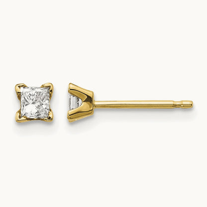 AA Quality Complete Princess-cut Diamond Stud Earrings, 14K