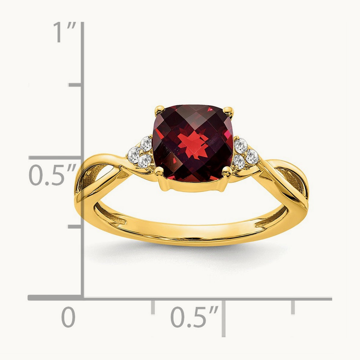 Checkerboard Garnet and Diamond Ring — 14K Yellow Gold, 7