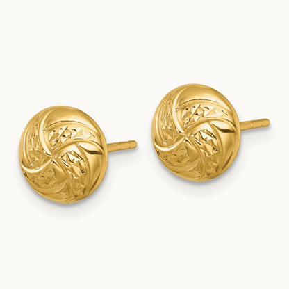 Polished Textured Post Earrings — 14K Yellow Gold