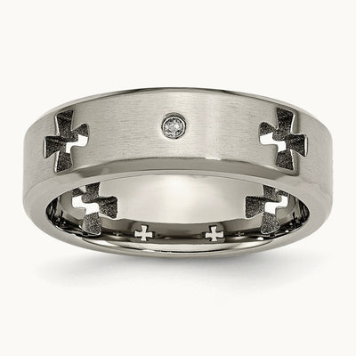 Brushed & Polished 1/20ct Diamond Cross Cut Out Band, 7mm, Titanium