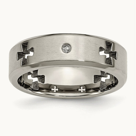 Brushed & Polished 1/20ct Diamond Cross Cut Out Band, 7mm, Titanium