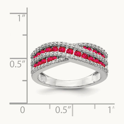 Diamond and Ruby Fancy Ring, 14K White Gold