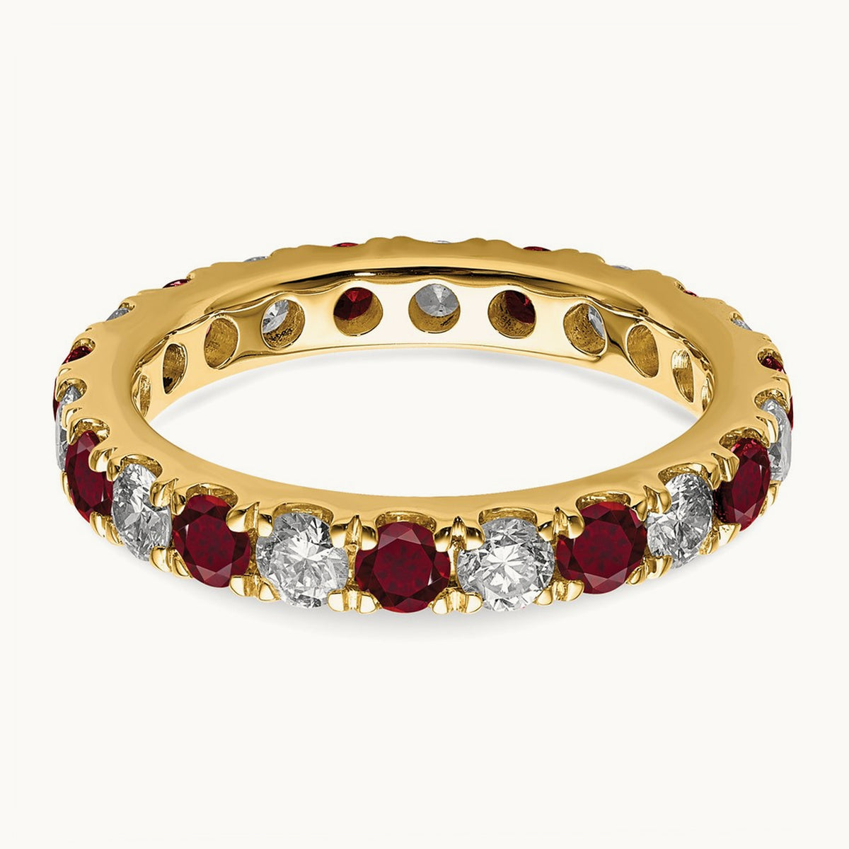 Created Ruby Eternity Band, 1.00-1.25 ct tw Lab-Grown Diamond — 14K Yellow Gold