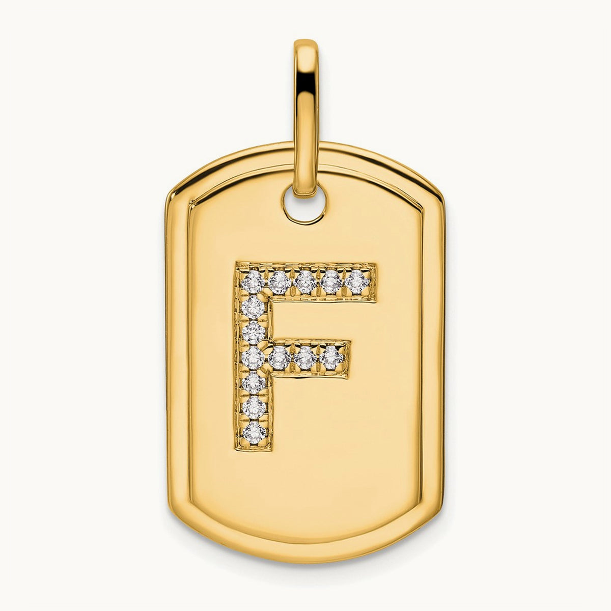 Diamond Dog Tag Charm — 14K Yellow Gold, F