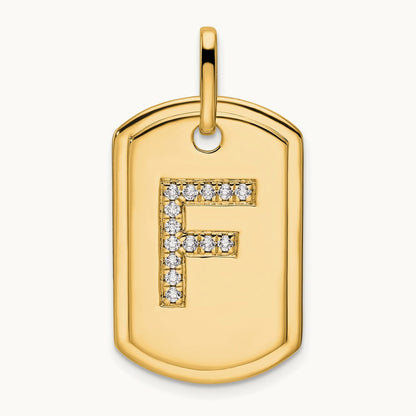 Diamond Dog Tag Charm — 14K Yellow Gold, F