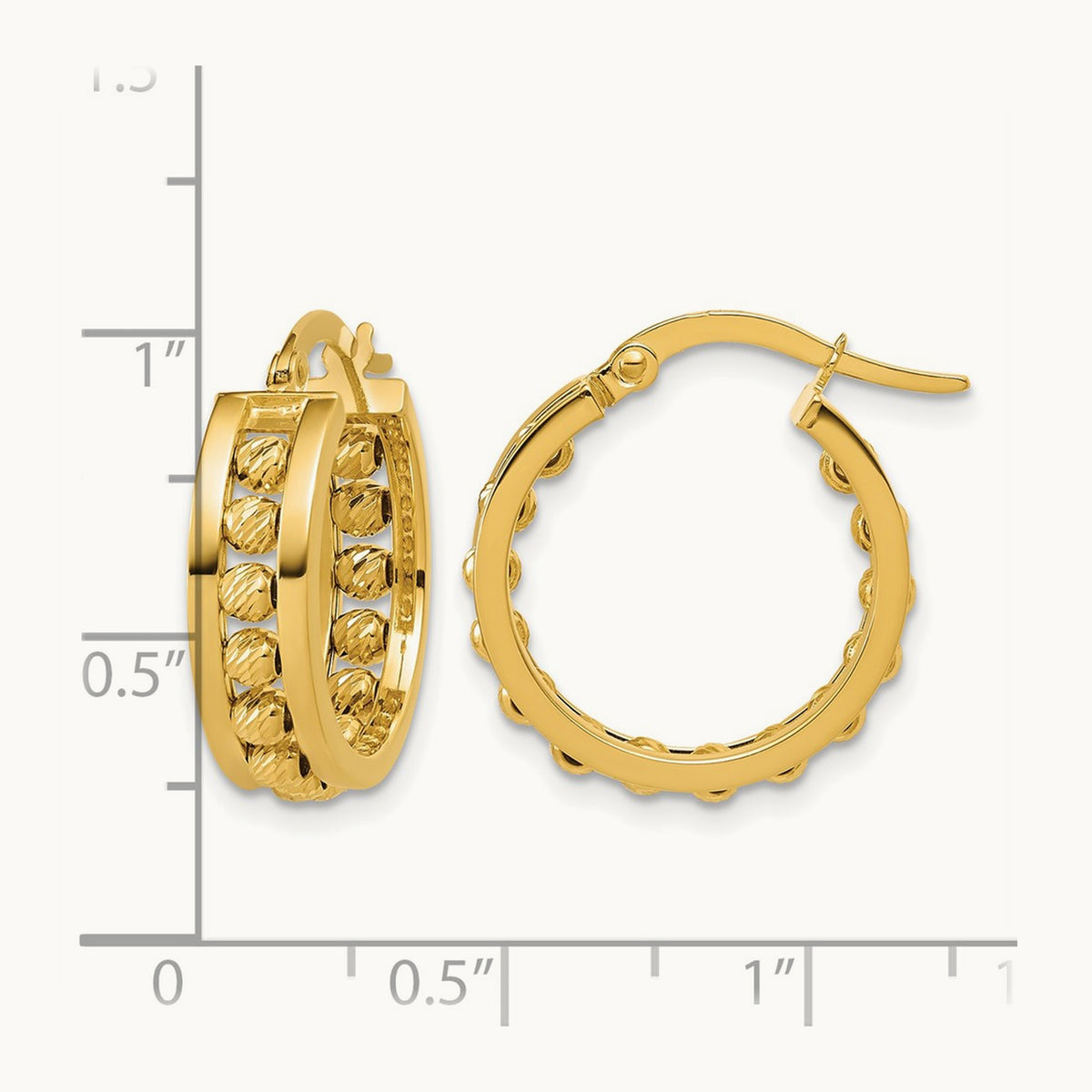 Polished and Diamond-cut Beaded Tube Hoop Earrings — 19.5mm