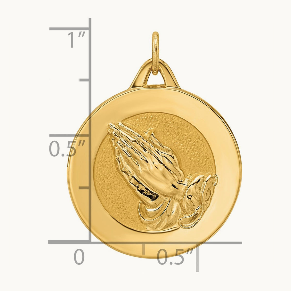 Polished and Satin Solid Praying Hands Disc Pendant — 26mm
