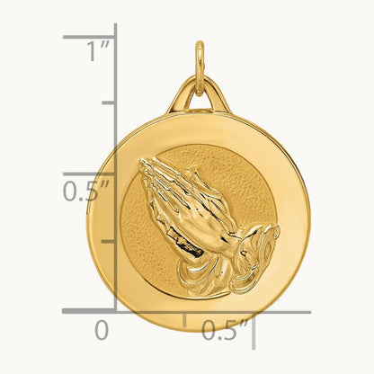 Polished and Satin Solid Praying Hands Disc Pendant — 26mm