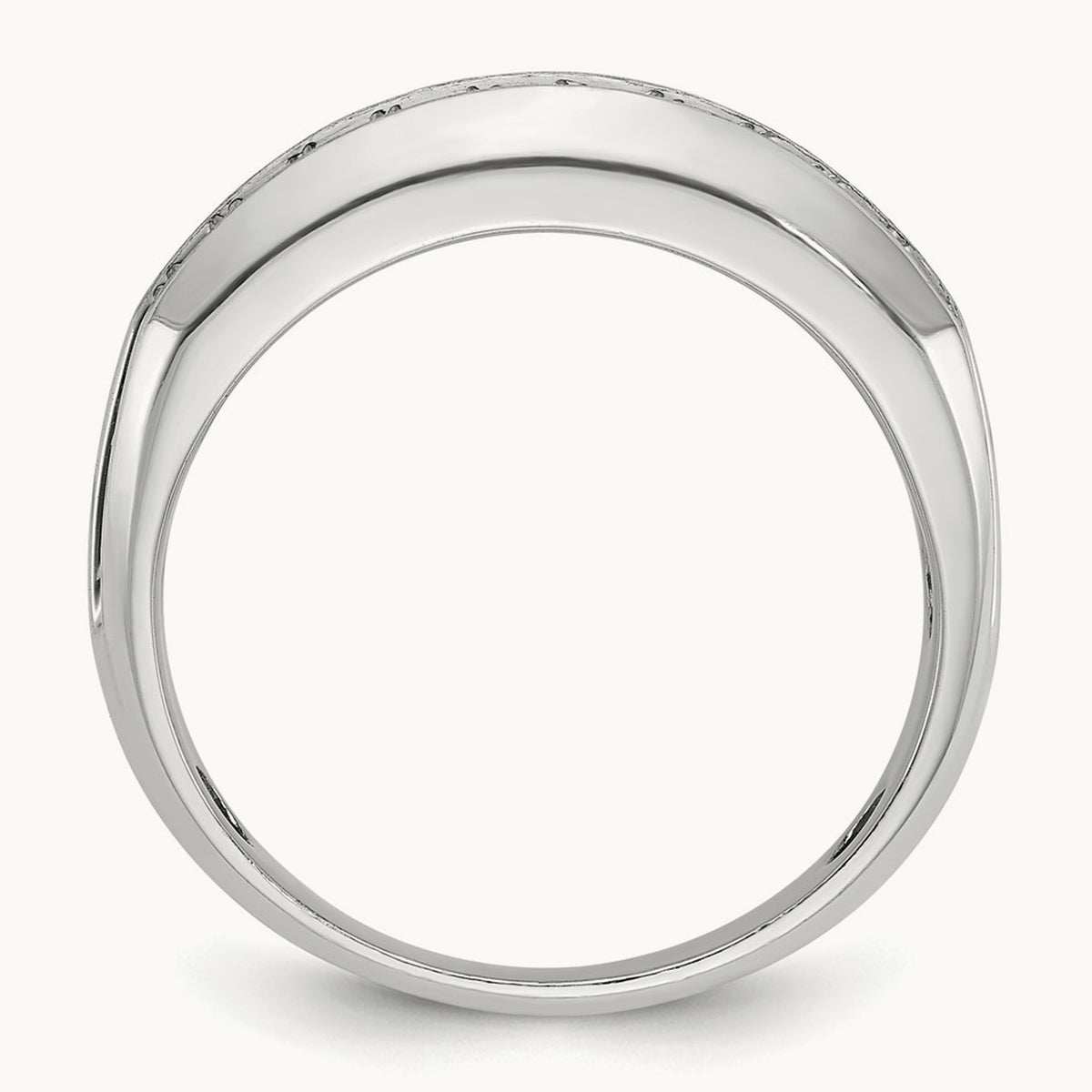 Men's Polished Satin Grooved 2-Row Diamond Ring — 14K White Gold