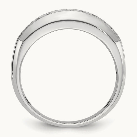Men's Polished Satin Grooved 2-Row Diamond Ring — 14K White Gold
