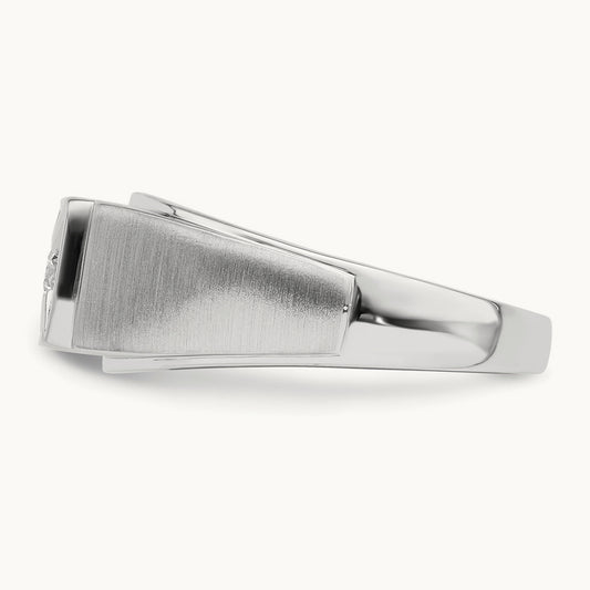 Polished & Satin Diamond Mens Ring, 14K White Gold