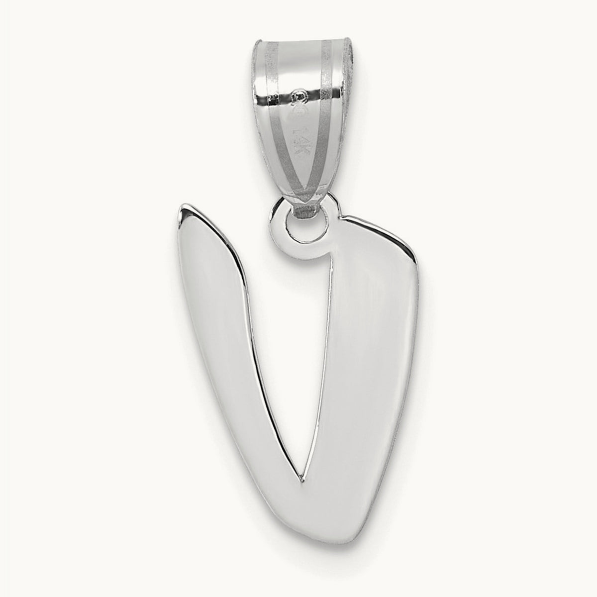 Polished Script Initial Pendant — 14K White Gold, V