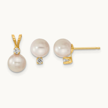6- Saltwater Akoya Cultured Pearl & Dia. Earrings & Pendant Set, 7mm, 14K