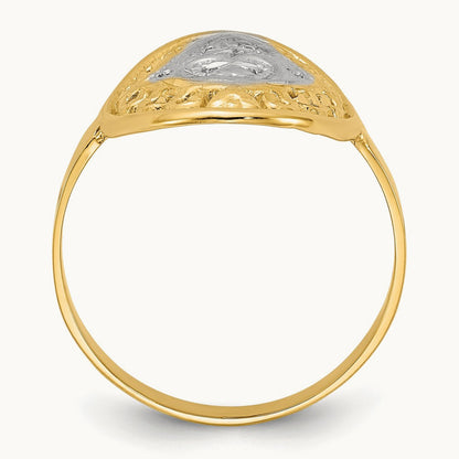 w/Rhodium Oval Shield and Hearts Ring, 14K