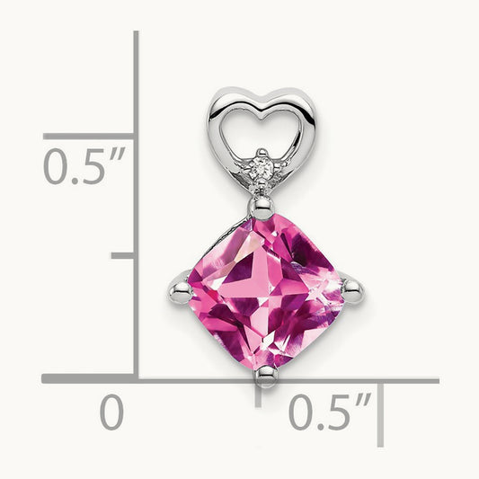 Created Pink Sapphire and Diamond Heart Chain Slide, 14K White Gold