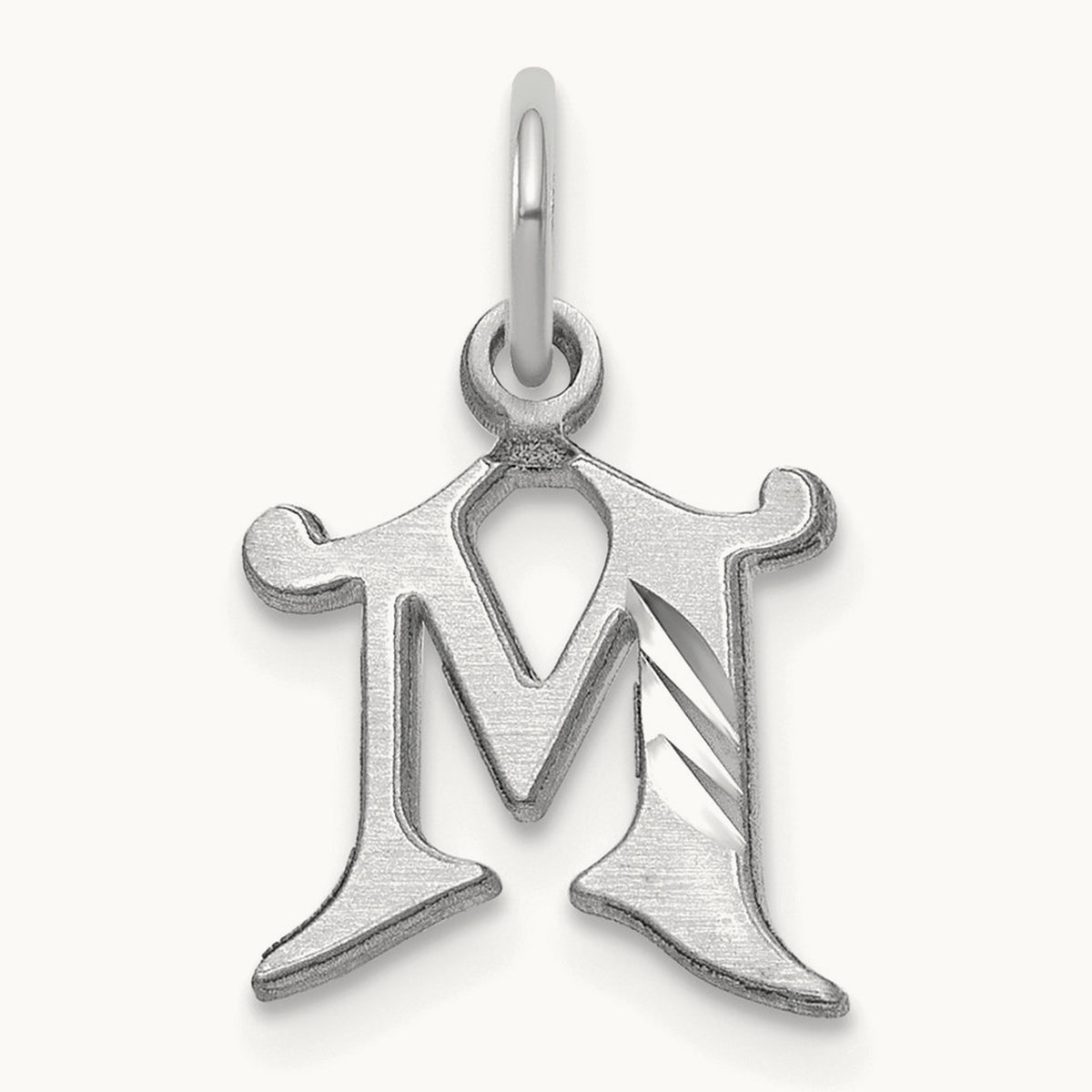 Diamond-cut Initial Charm — 14K White Gold, M