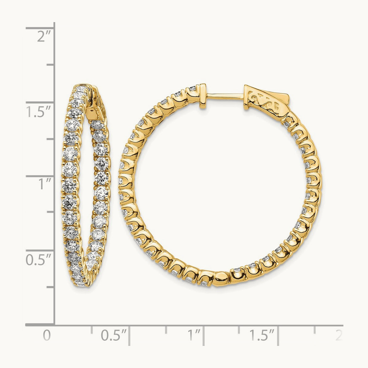 Diamond Round Hoop w/Safety Clasp Earrings, 14K