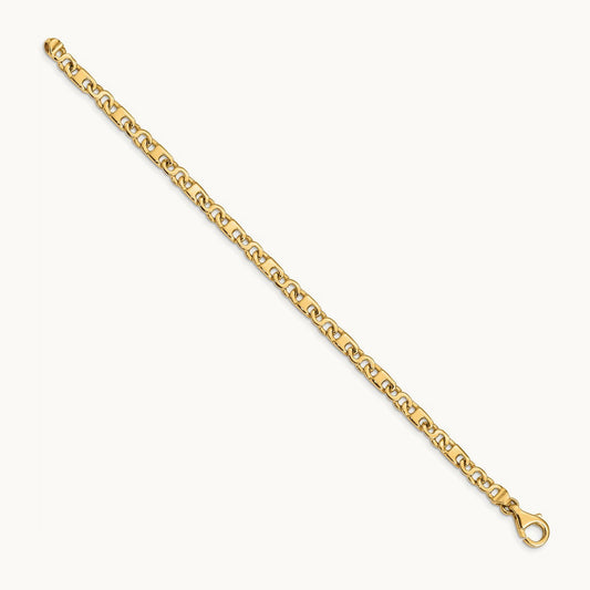Hand Polished Fancy Link Bracelet, 4.4mm, 14K