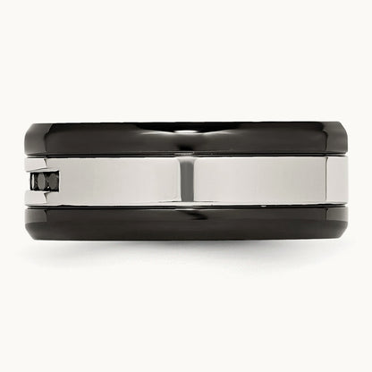 Polished Black IP-plated Black Diamond Band — photo set