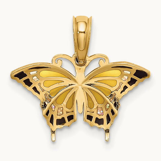 Small Enameled Yellow Butterfly Charm, 14K