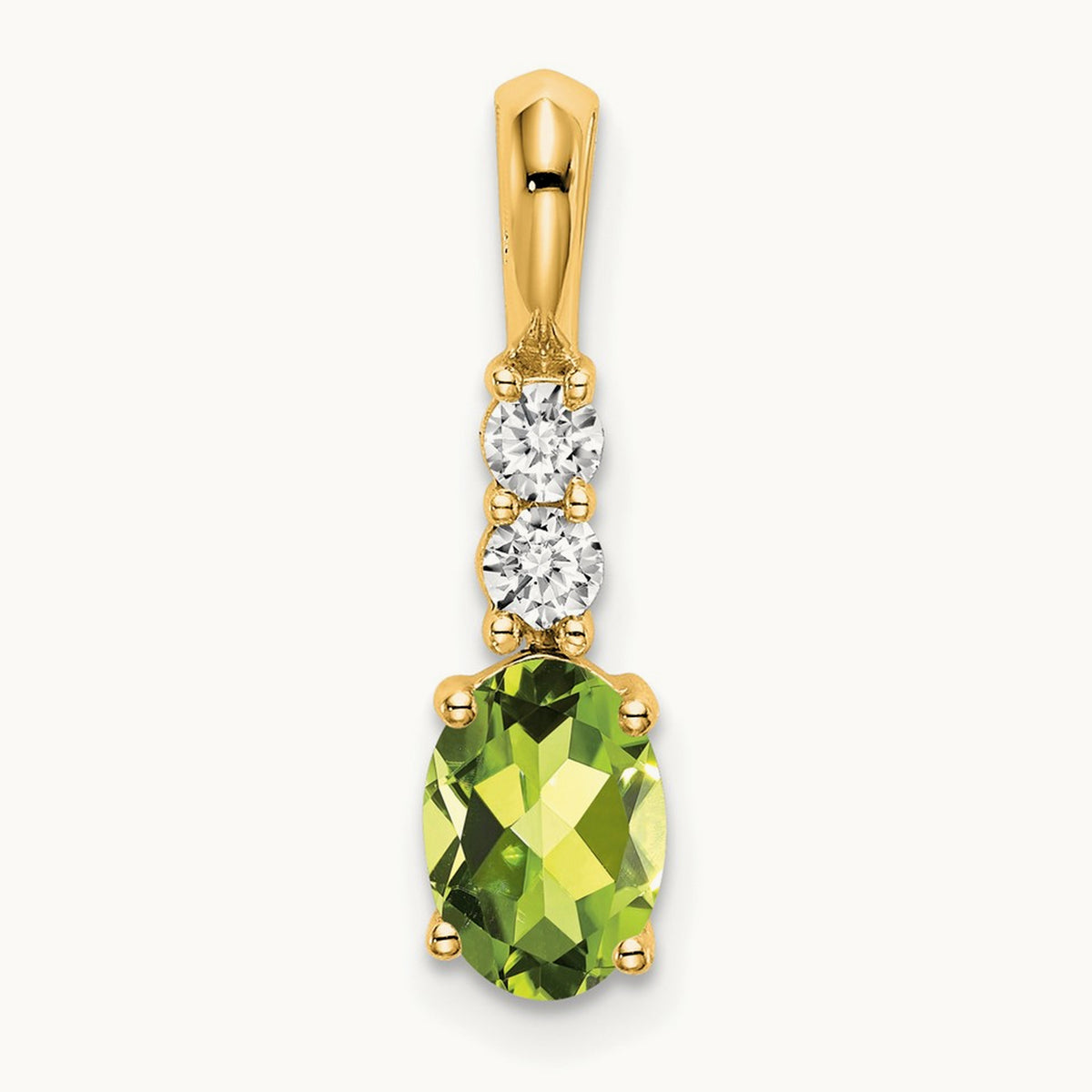 Oval Peridot and Diamond Pendant — 14K Yellow Gold