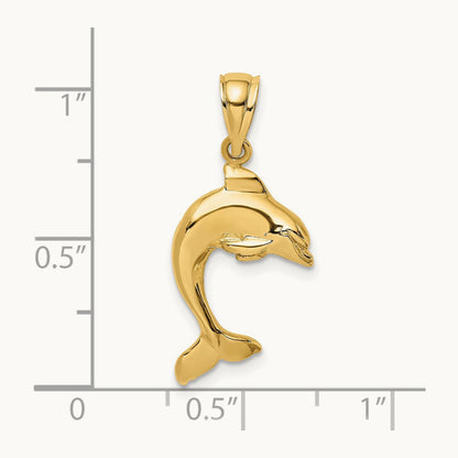 2-D Polished Dolphin Jumping Charm, 14K